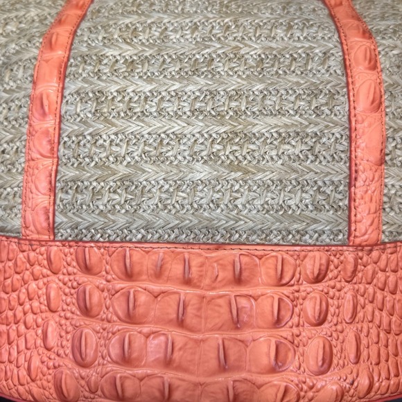 Brahmin Straw Tote Bag Coral Croc Embossed Leather Matching Wallet Set - Picture 8 of 8